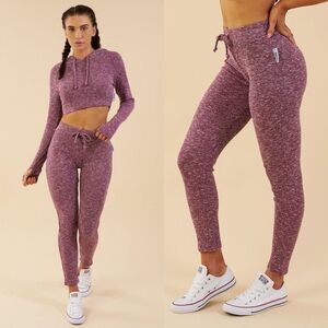 Gymshark Women Size XS Deep Plum Marl Slounge Knit Legging Casual Travel Lounge